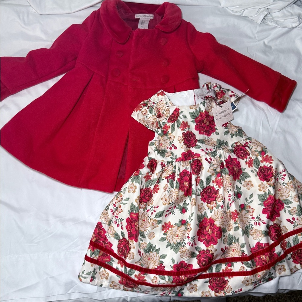 Catherine Malandrino 2T Holiday Dress and Red Coat Set NWT